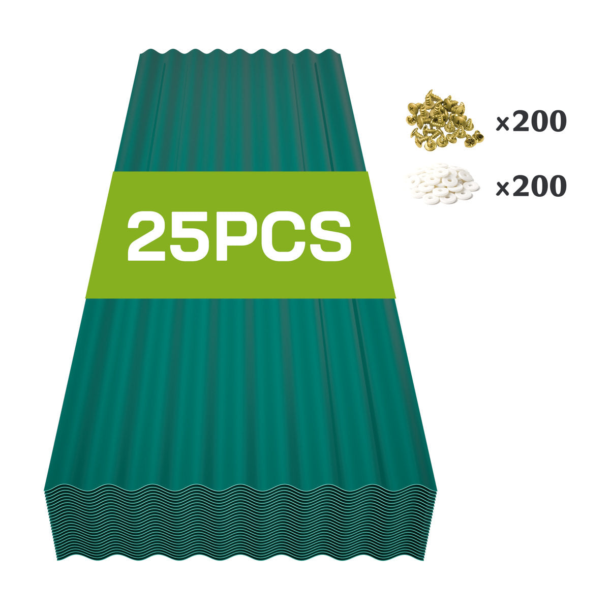 25 Pcs Plastic Roof Panels, 60.2" Corrugated Roofing Sheets with Steel Screws for Pergola, Gazebo, Shed, Patio, Garages,Green (Set of 25)