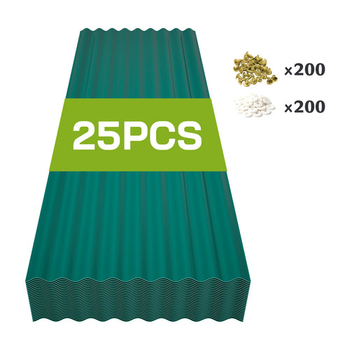 25 Pcs Plastic Roof Panels, 60.2" Corrugated Roofing Sheets with Steel Screws for Pergola, Gazebo, Shed, Patio, Garages,Green (Set of 25)